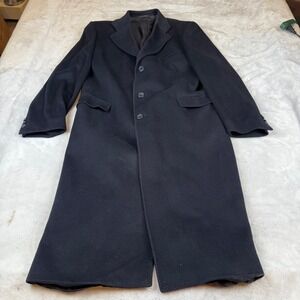 Z2 by Zante Mens 100% Cashmere Overcoat Made in Italy Black Long Trench Coat 40R